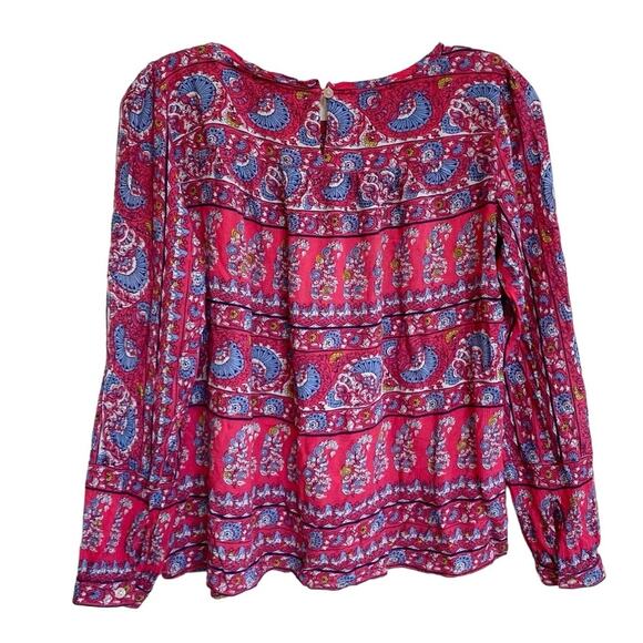 LOFT Petites Bright Coral Pink Blue floral Georgette Bohemian‎ Blouse - SP EUC - Picture 2 of 10